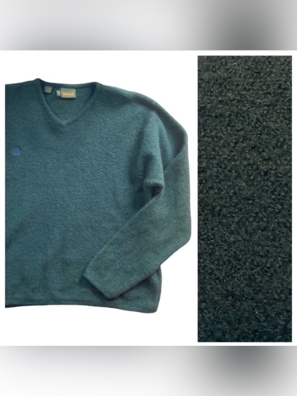 Timberland Weathergear 100% Wool Forest Evergreen V-Neck Sweater XL EUC